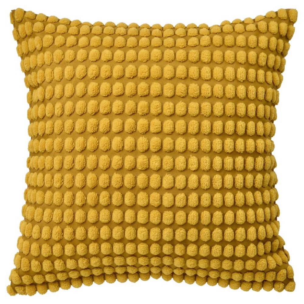 Textured Pom-Pom Throw Cushion Cover - Yellow